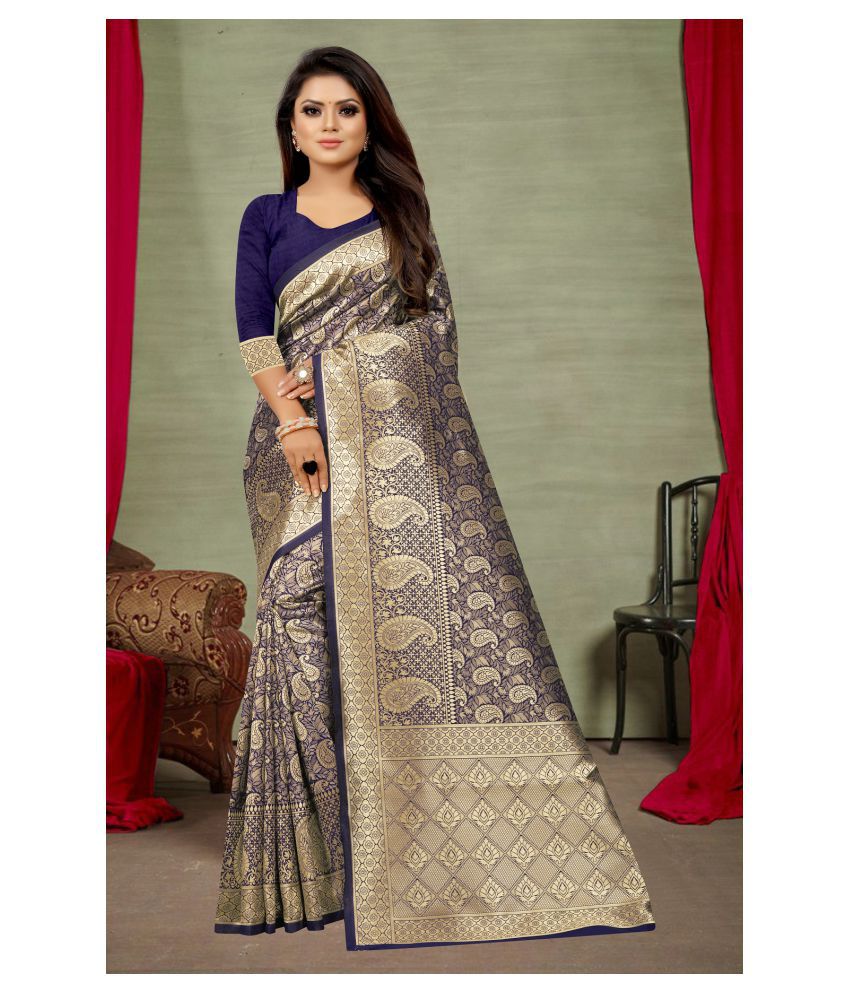 Gazal Fashions Blue Banarasi Silk Saree
