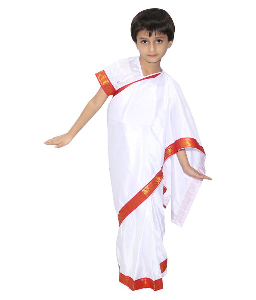     			Kaku Fancy Dresses National Hero/ Freedom Figter Indira Gandhi Costume -White, 8-10 Years, For Girls