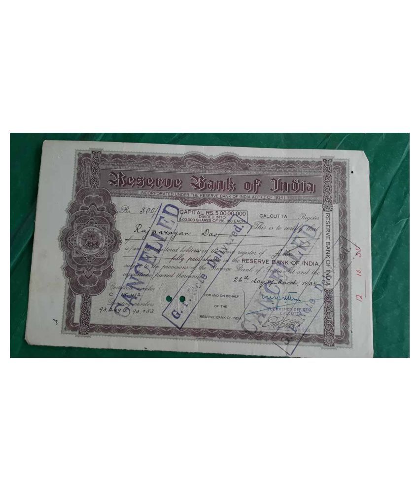Reserve Bank Of India Rbi 1935 Share Certificate British India Buy Reserve Bank Of India Rbi 1935 Share Certificate British India Online At Low Price In India Snapdeal