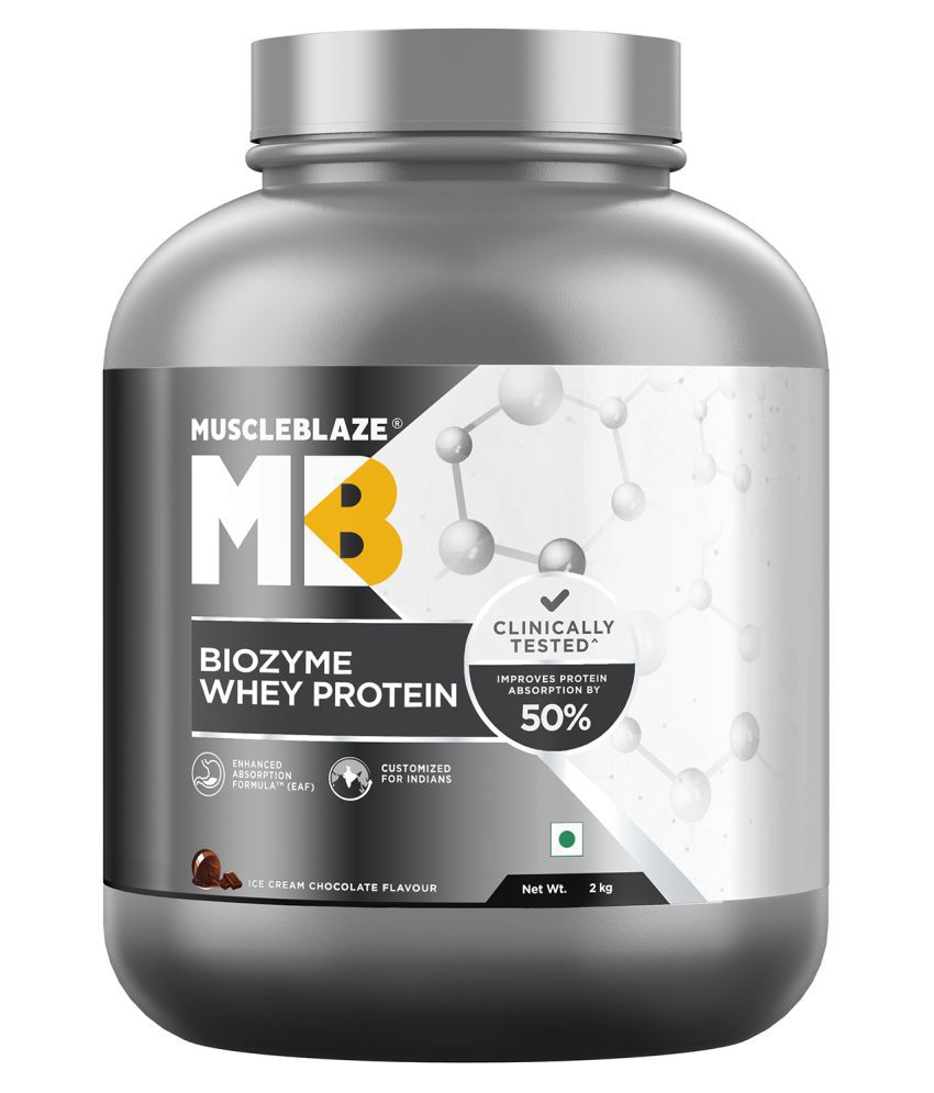 MuscleBlaze Biozyme Whey Protein (Ice Cream Chocolate, 2 kg / 4.4 lb, 60 Servings)