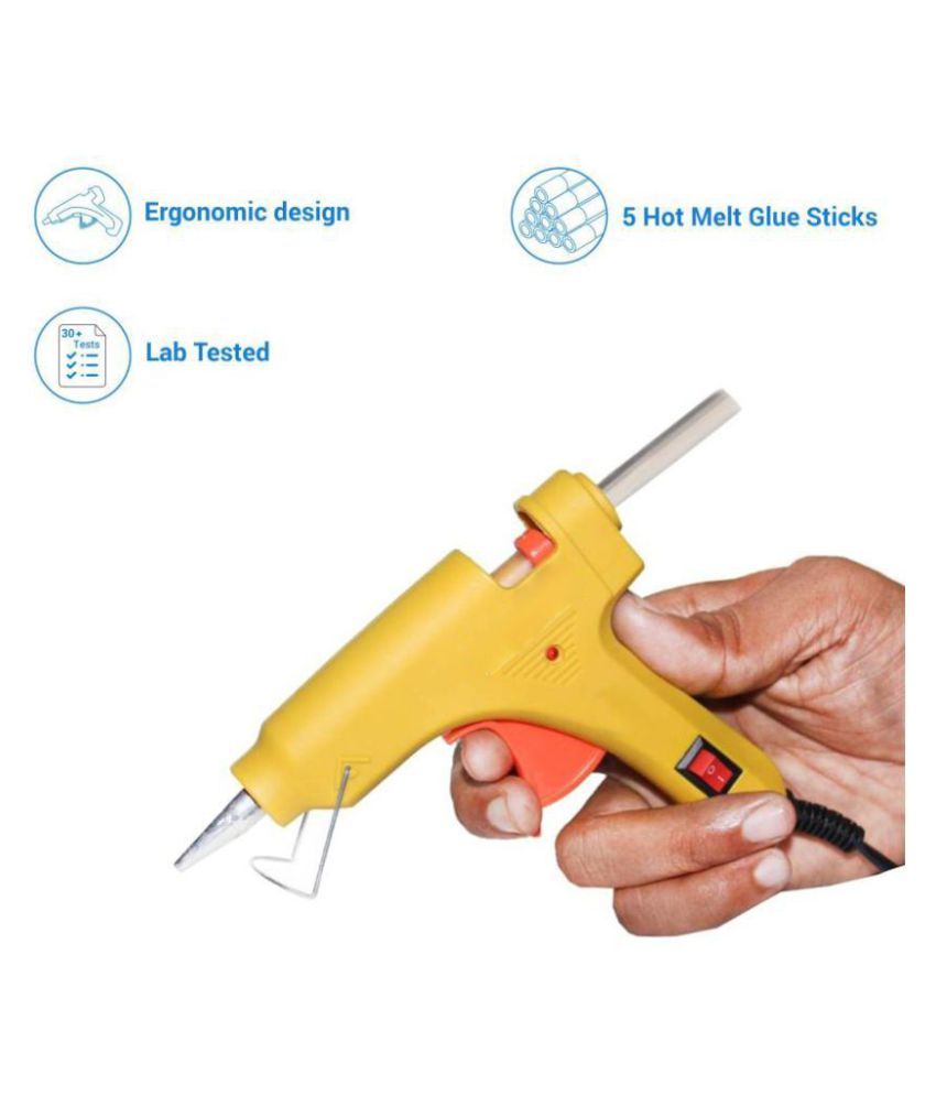 Hot Melt Mini Glue Gun 20 watt Yellow with 5 Hot Melt (7 mm) Glue