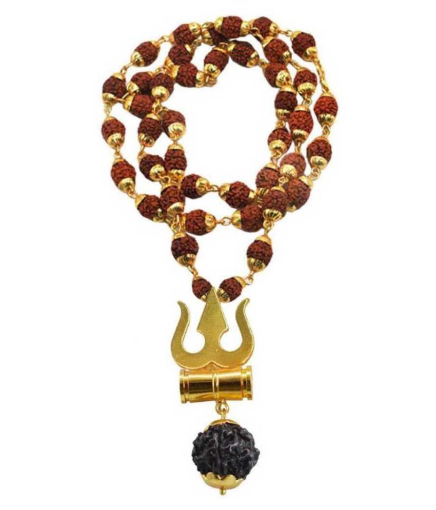     			Damru Locket With Puchmukhi Rudraksha Mala Gold-plated Brass, Wood