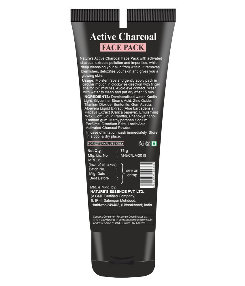 Natures Essence Active Charcoal Face Pack, 75gm Face Face Pack Gel 75