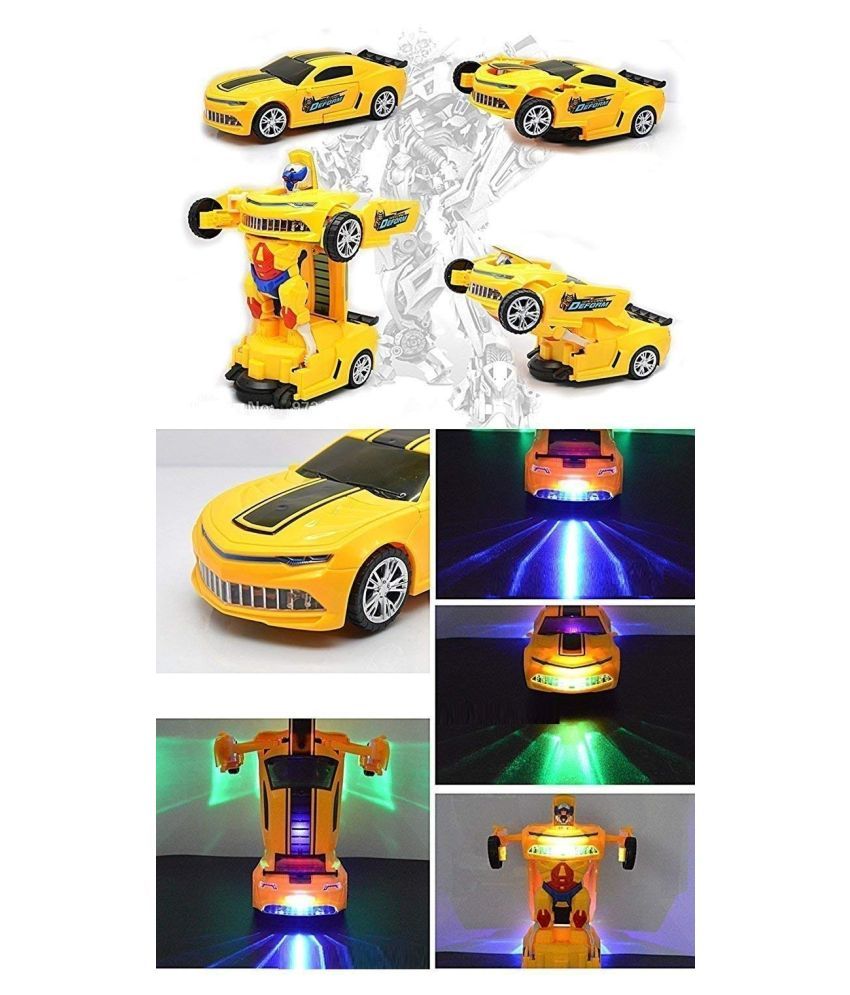 Robot to Car Converting Transformer Toy for Kids with Bright Lights and