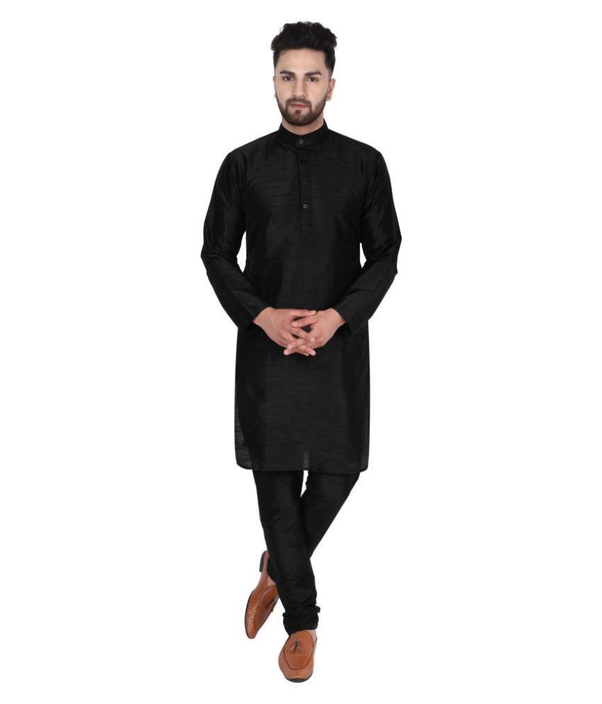     			SKAVIJ Black Silk Blend Kurta Pyjama Set Pack of 2