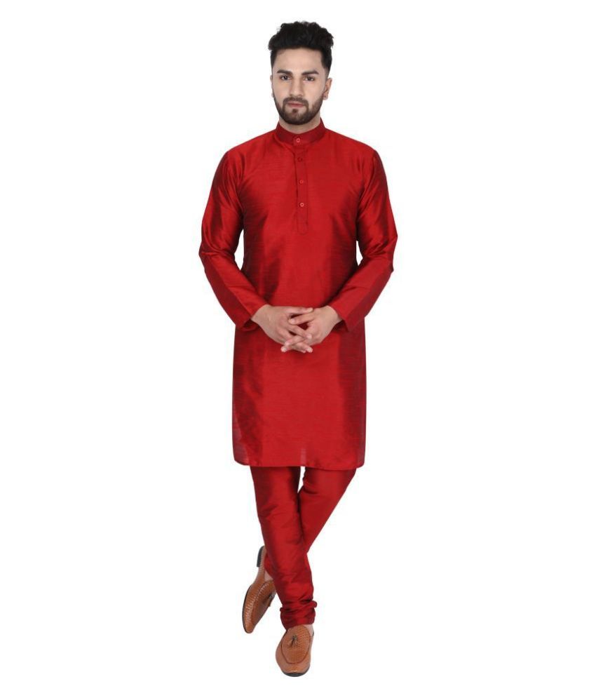     			SKAVIJ Red Silk Blend Kurta Pyjama Set Pack of 2