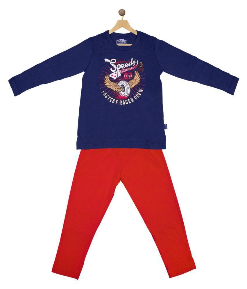    			Proteens Boys Full Sleeves Navy & Red Night Suit Set