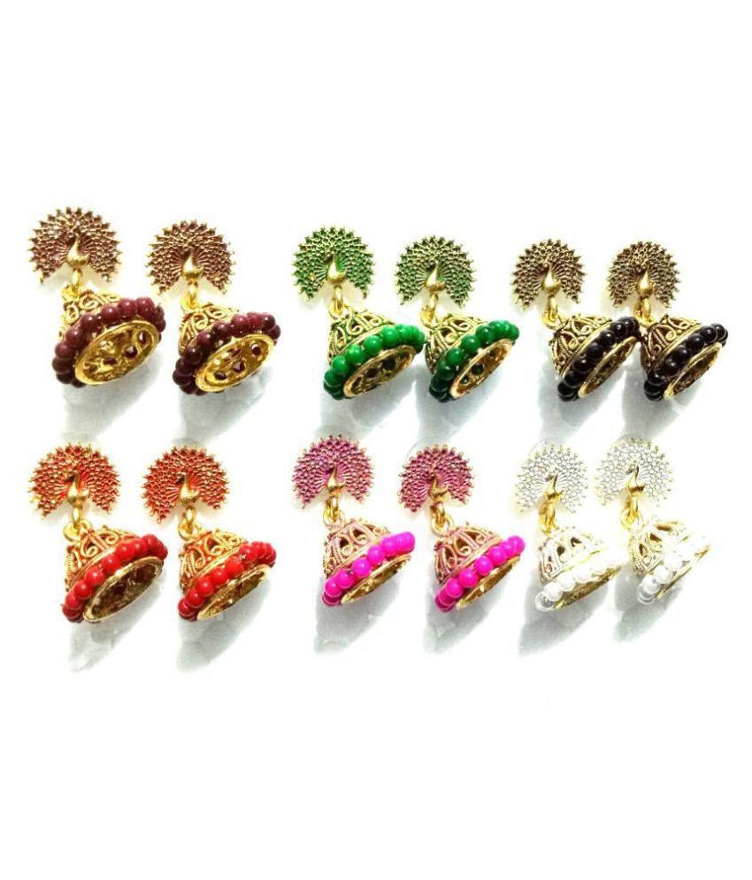 Aadiyatri Peacock Based Pack of 6 Jhumki a Match it with our top selling Kurti pack of 6