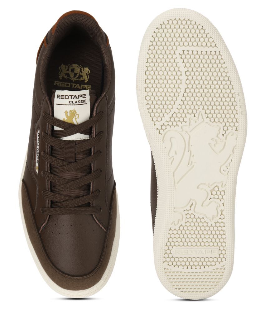 red tape brown leather sneakers