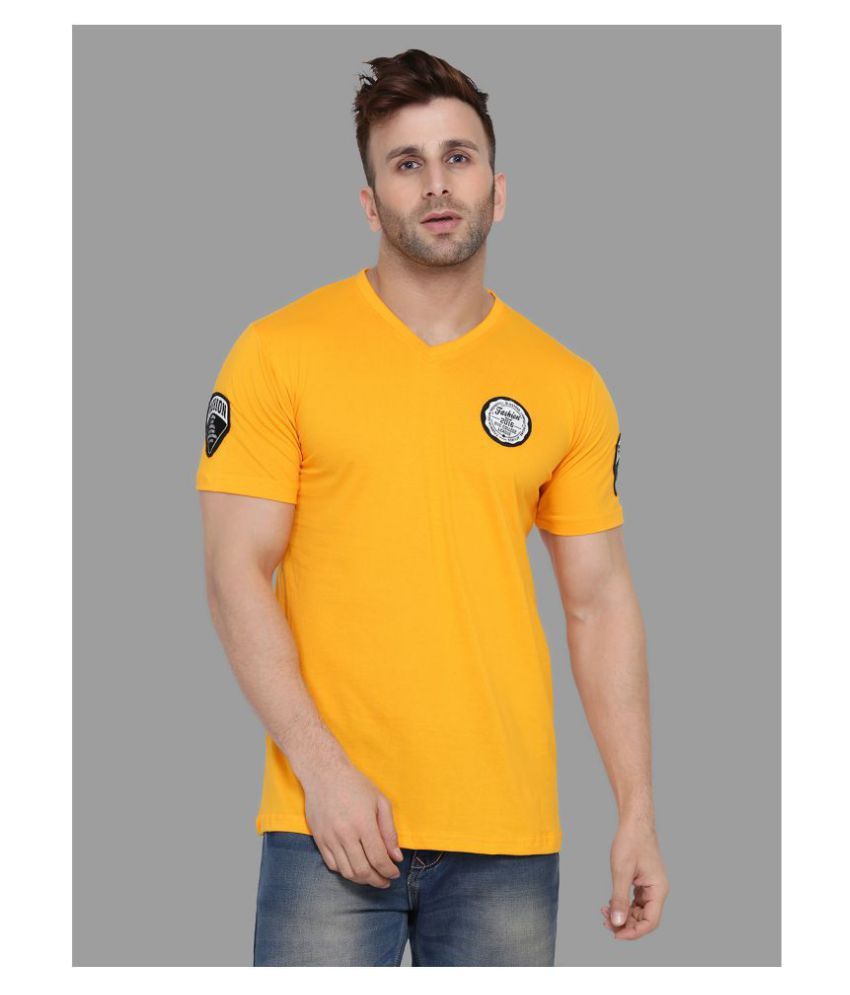     			Tfurnish Cotton Blend Yellow Solids Slim Fit T-Shirt