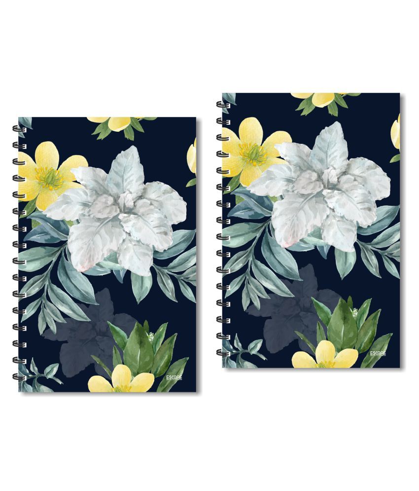     			ESCAPER Flowers with Black Base (Ruled) Designer Diary, Notebook, Notepad - Pack of 2 Diaries