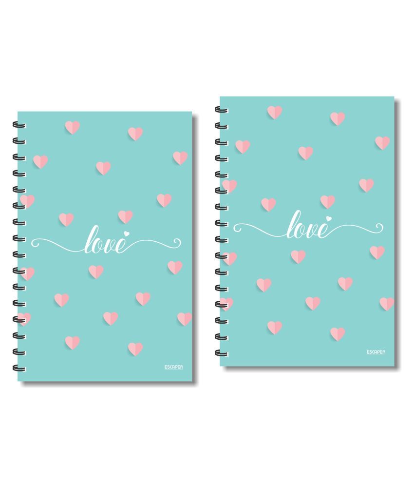     			ESCAPER Love with Hearts Light Green Diary, Notebook, Notepad - Pack of 2 Diaries