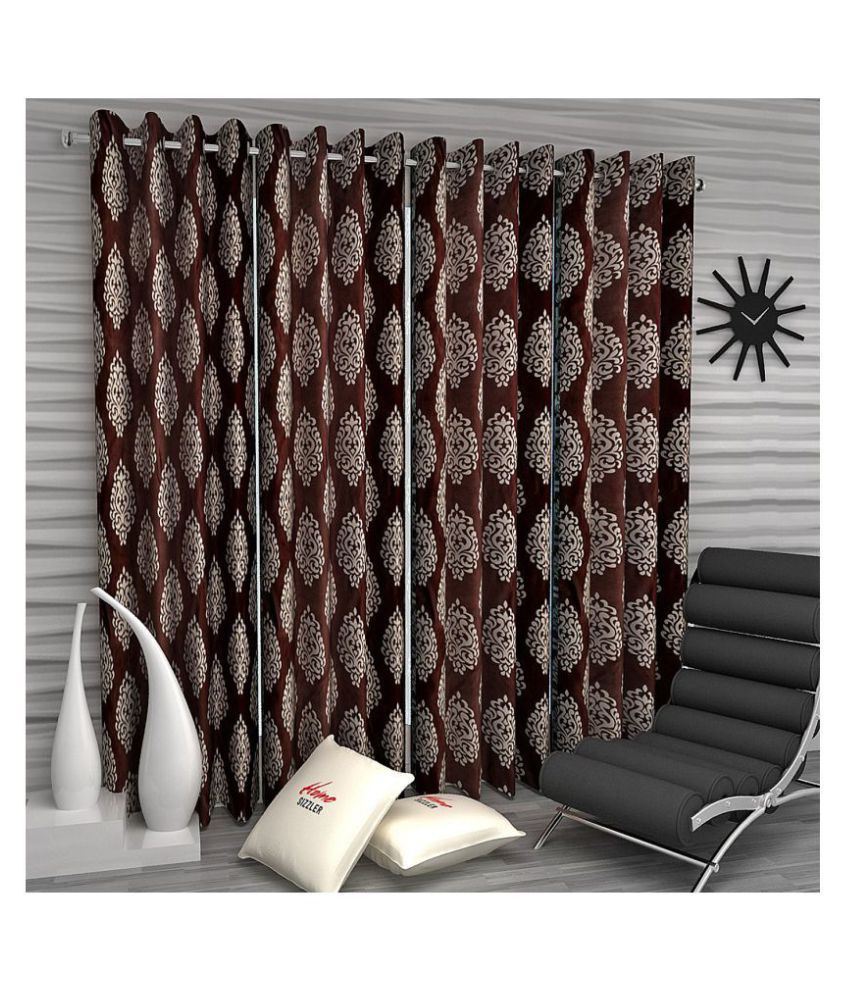 Home Sizzler Set of 4 Window Semi-Transparent Eyelet Polyester Curtains Brown