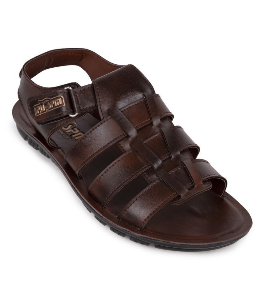     			SapSon Brown Synthetic Leather Sandals