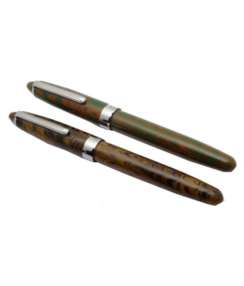 Set Of 2 Airmail Ebonite Fountain Pens Eyedropper Chrome Clip Brown