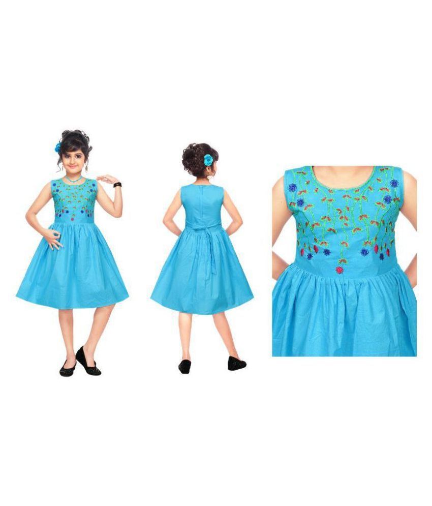sky blue color long frock