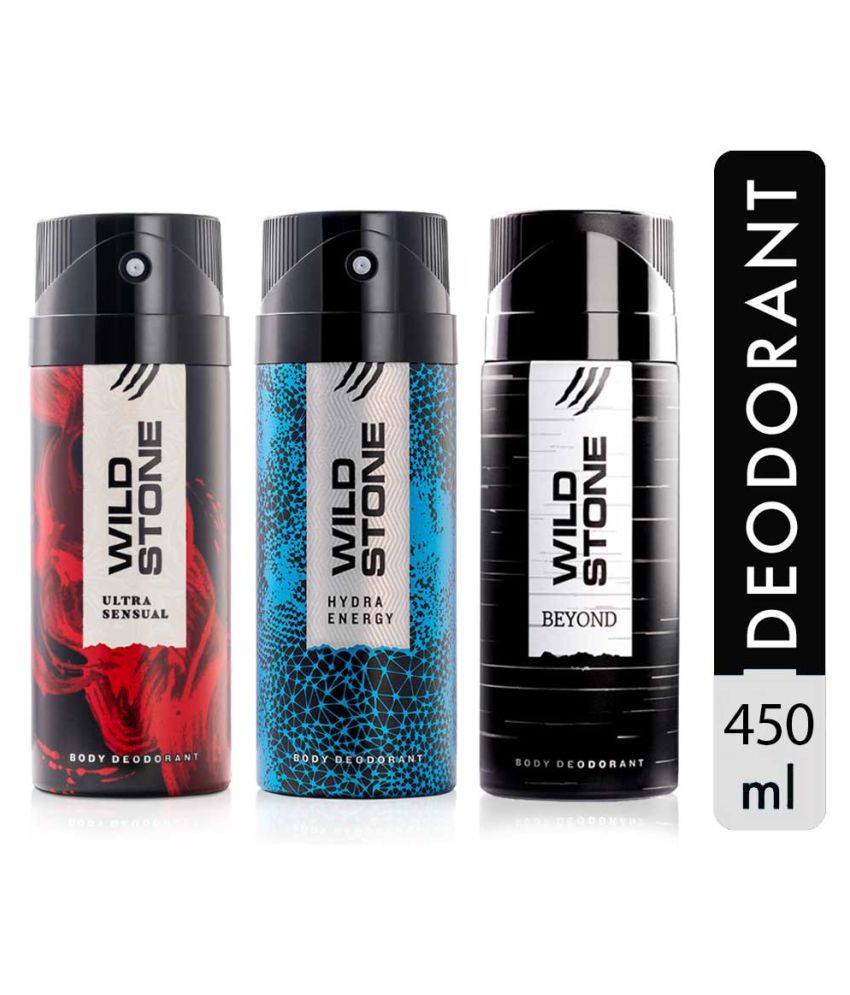     			Wild Stone Beyond, Hydra Energy and Ultra Sensual Deodorant Combo for Men, Pack of 3 (150ml each)