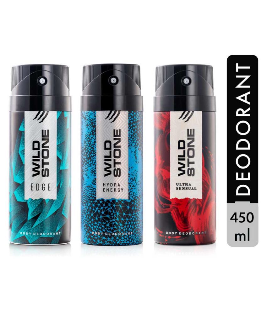     			Wild Stone Edge,Hydra Energy and Ultra Sensual Deodorant Spray - For Men (450 ml, Pack of 3)