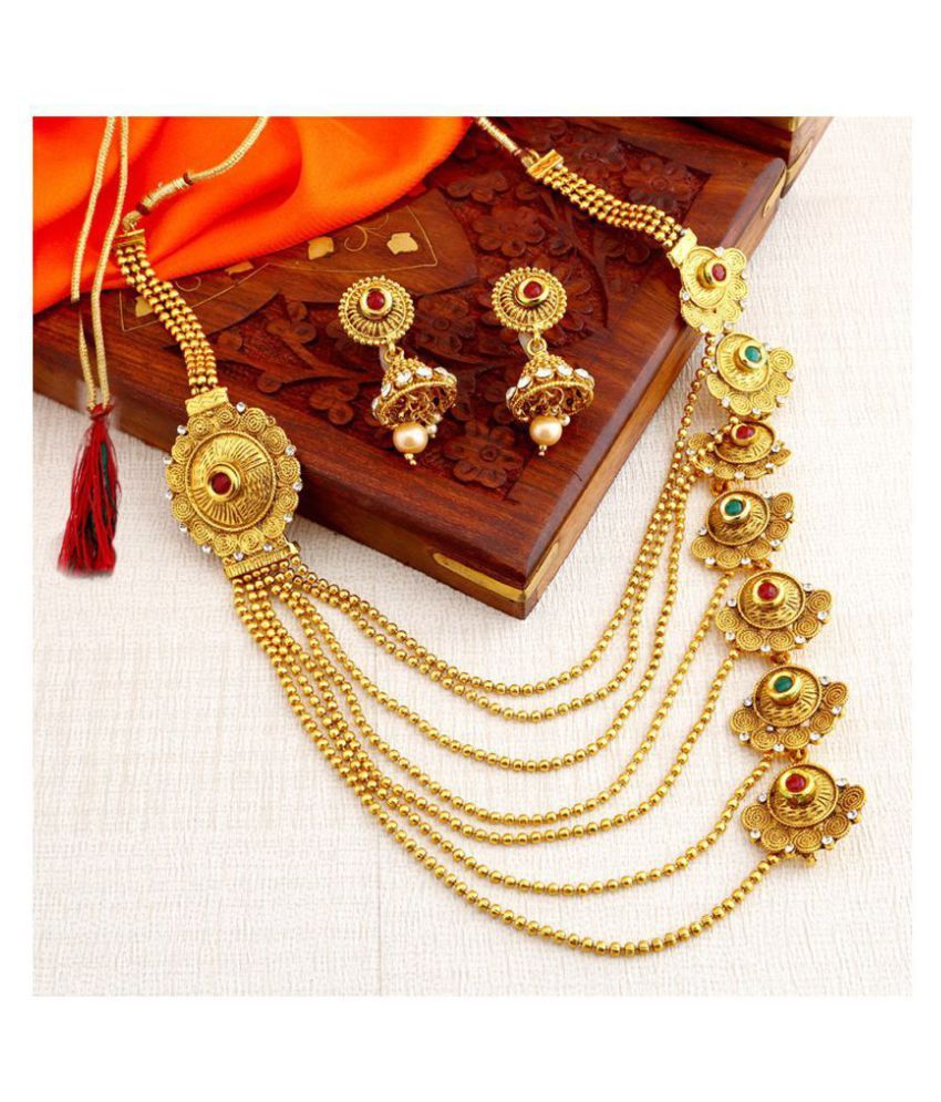     			Sukkhi Alloy Golden Long Haram Traditional 18kt Gold Plated Necklaces Set