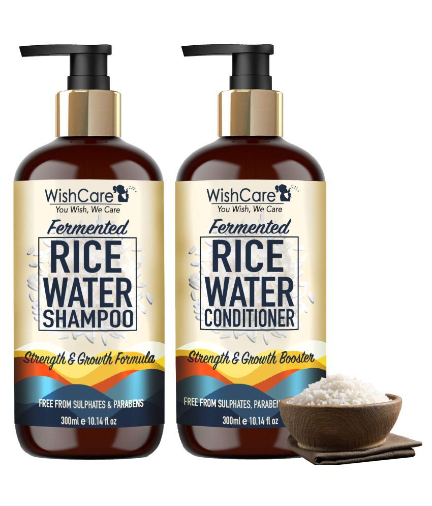 WishCare Fermented Rice Water Hair Kit - Strength & Growth Formula Shampoo + Conditioner 600 mL Pack of 2