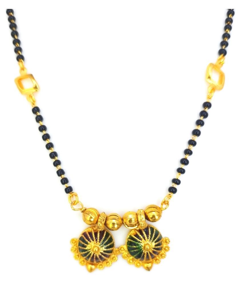     			SONIl Gold Plated 18-inches Length chain golden vati Pendant black Beads Single Line short Mangalsutra for Women
