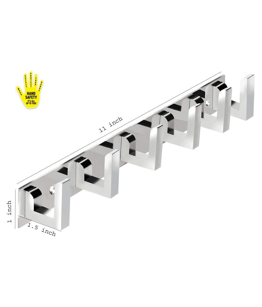 Hand safety Classic Glossy 6 Pin Bathroom Cloth Hooks Hanger Door Wall Robe Hooks Rail for Hanging Keys,Clothes,Towel Steel Hook 1