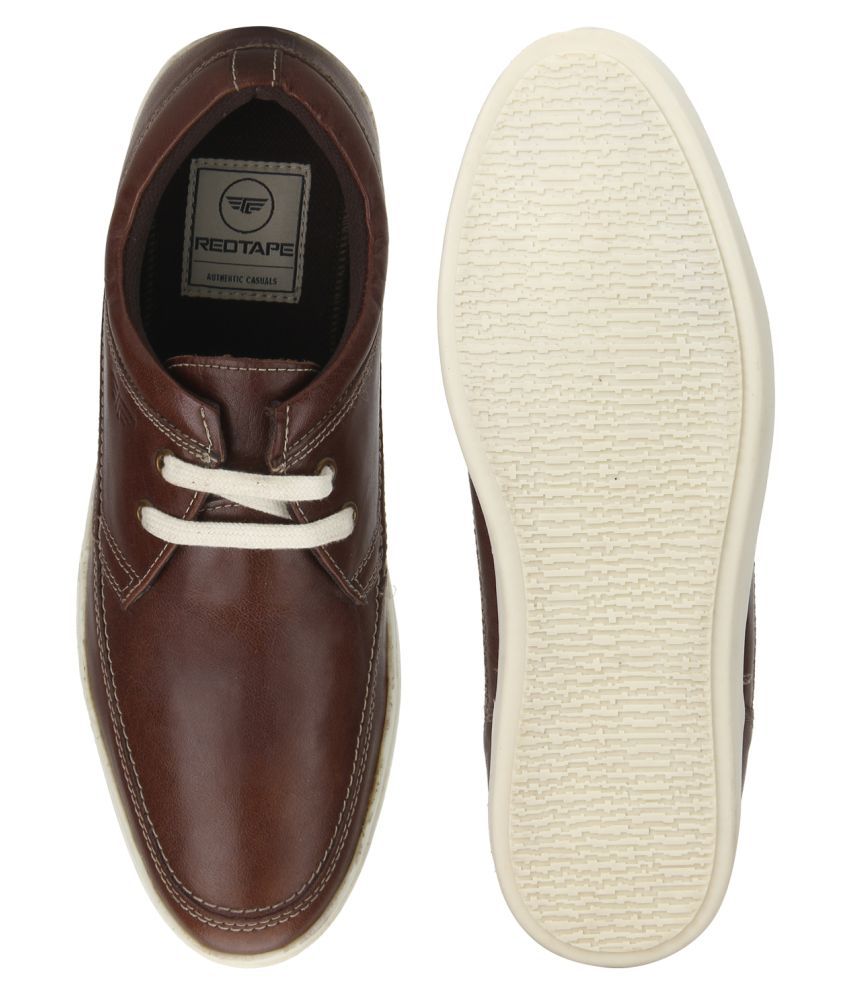 red tape brown leather sneakers