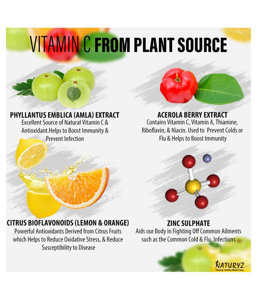 NATURYZ Natural Vitamin C & Zinc 1250 gm Vitamins Tablets ...