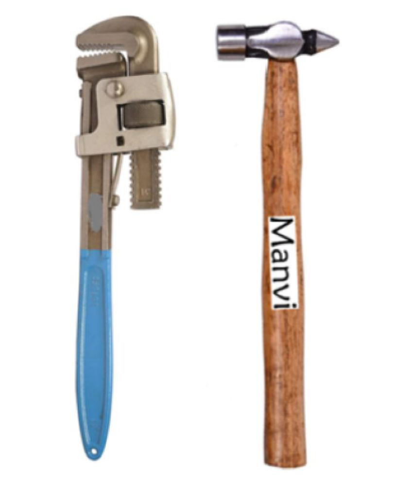     			Manvi-Hand Tool Kit Set Pipe Wrench Heavy Duty 14" & Hammer 200 Gram