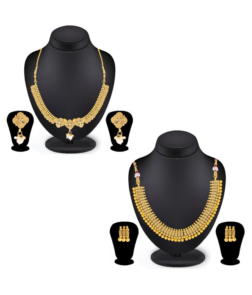 Bhagya Lakshmi Alloy Golden Contemporary Traditional Necklace set Combo