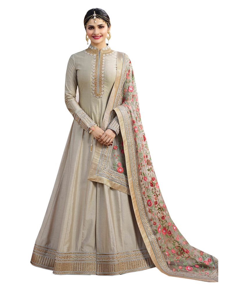 SHAFNUFAB Beige Silk Gown - Buy SHAFNUFAB Beige Silk Gown Online at Best Prices in India on Snapdeal
