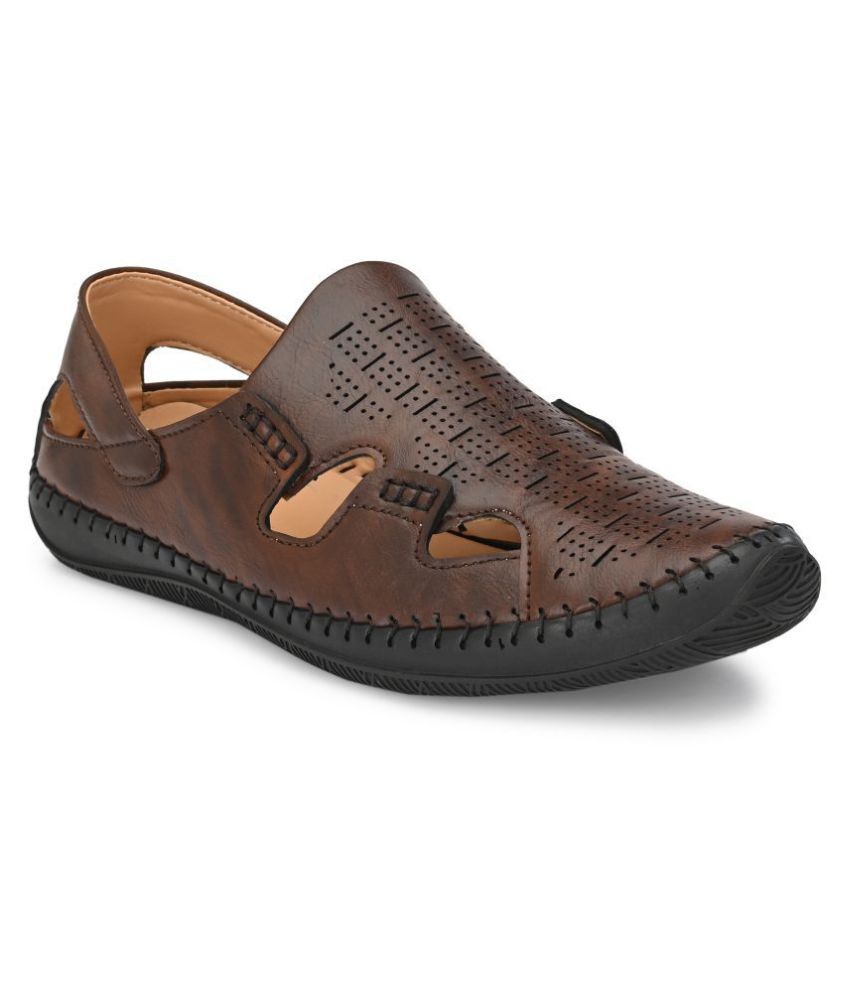 bucik men brown synthetic slip on leather sandals