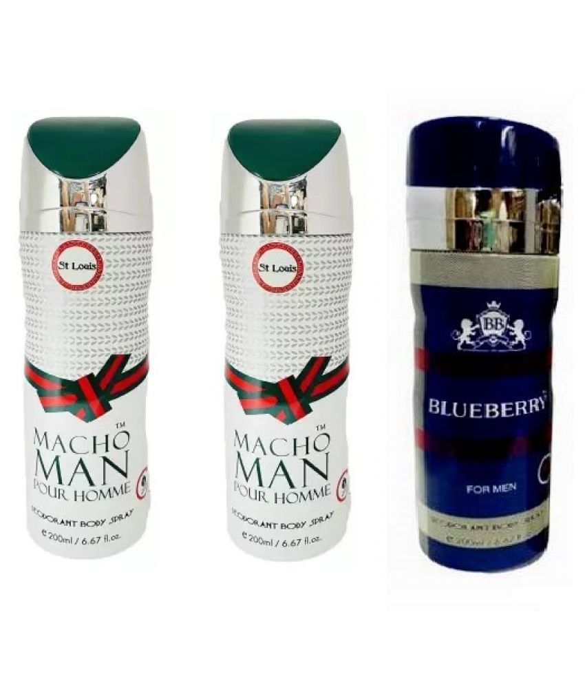     			St. Louis Macho Man Pour Homme And Blueberry Deodorant Body Spray 200ml each,pack of 3