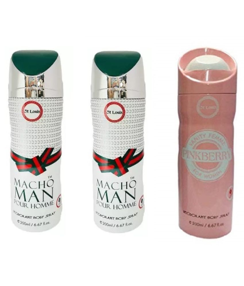     			St. Louis Macho Man Pour Homme 2And Pinkberry Deodorant Body Spray 200ml each,pack of 3