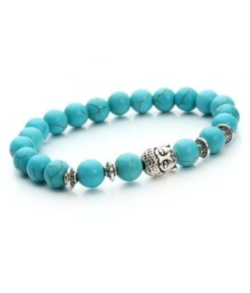     			8mm Blue Turquoise With Buddha Natural Agate Stone Bracelet