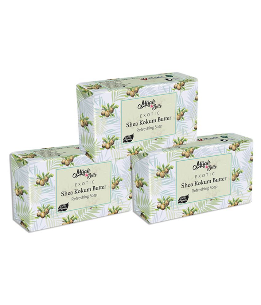     			Mirah Belle - Organic Shea Kokum Butter Soap Bar 125gm(Pack of 3) -For Dry & Sensitive Skin- Handmade Soap 375gm