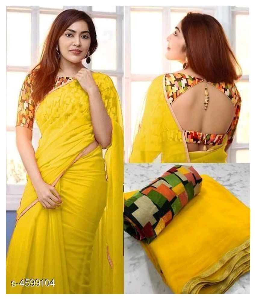 Dipesh Print Yellow Georgette Saree - Buy Dipesh Print Yellow Georgette Saree Online at Low 