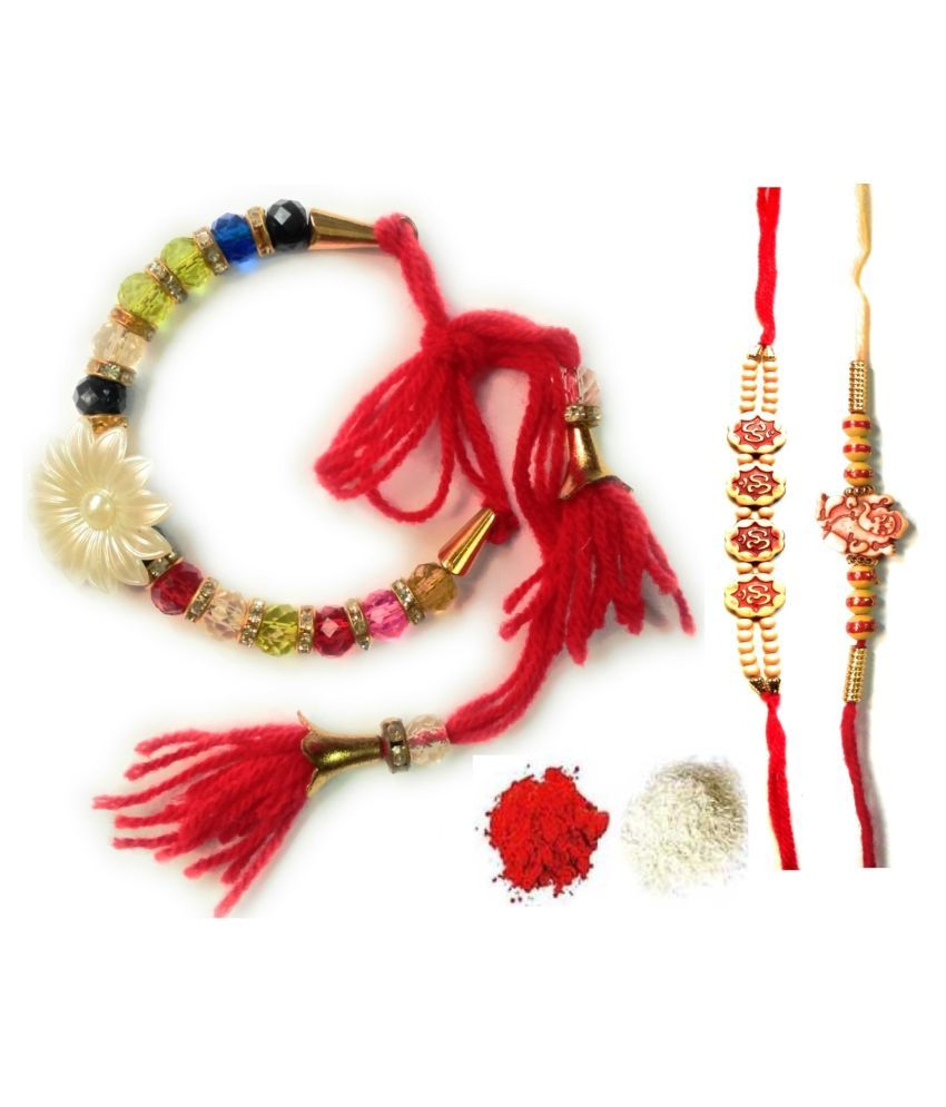     			Lumba Rakhi Molika Combo Pack(1 Lumba +2 Rakhi (Roli + Chawal) Multicolour Pack of 3