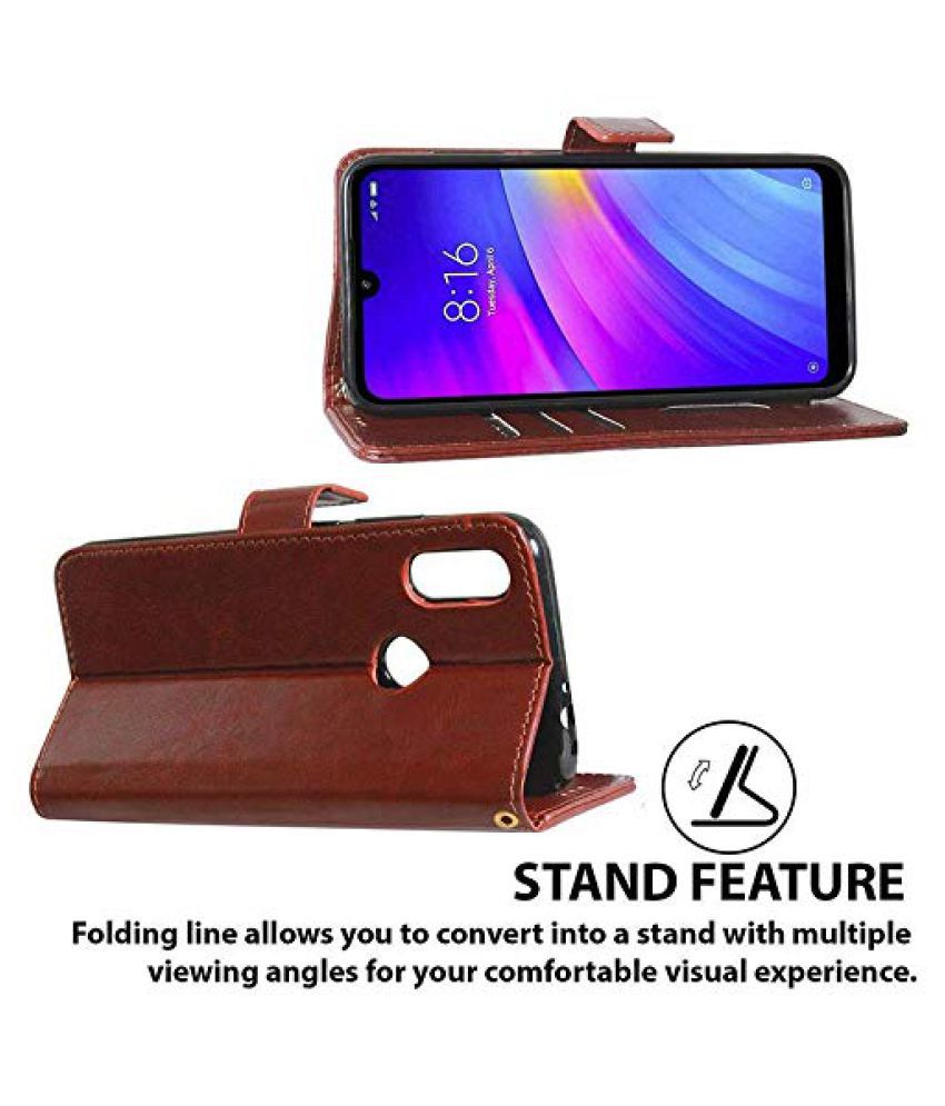Xiaomi Redmi Note 9 Flip Cover by REDMI NOTE 9 PRO - Brown Wallet Stand