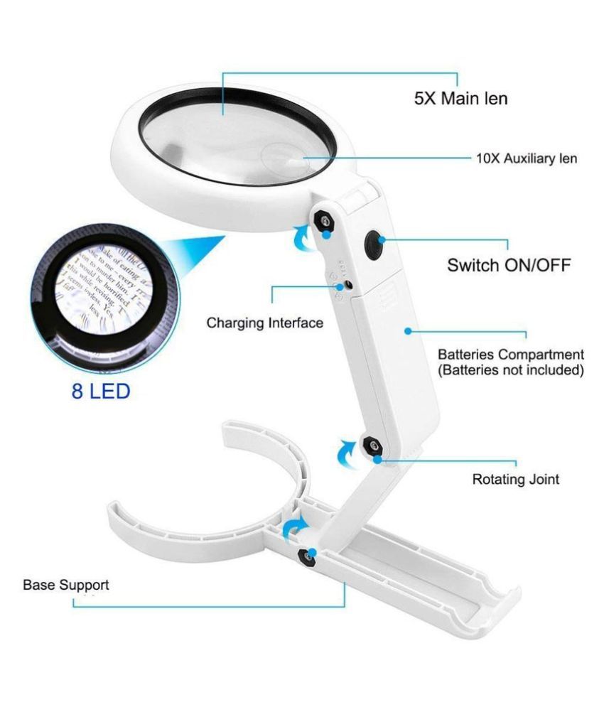 5X75mm 11X45mm 8 LED Folding Lamp Magnifier Magnifying Glass Microscope