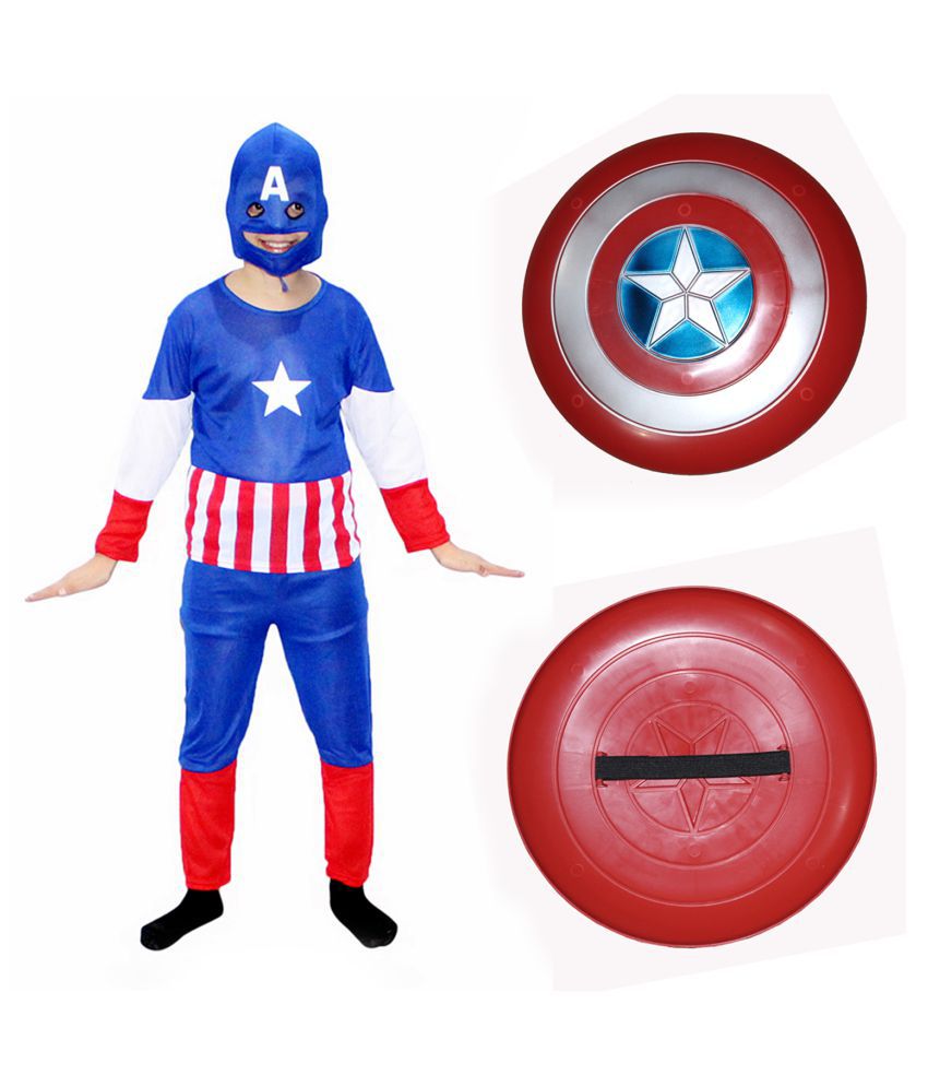     			Kaku Fancy Dresses Captain Superhero Costume with Toy Shield for Kids Fancy Dress Costume For Boys and Girls - Multi, 5-6 Years
