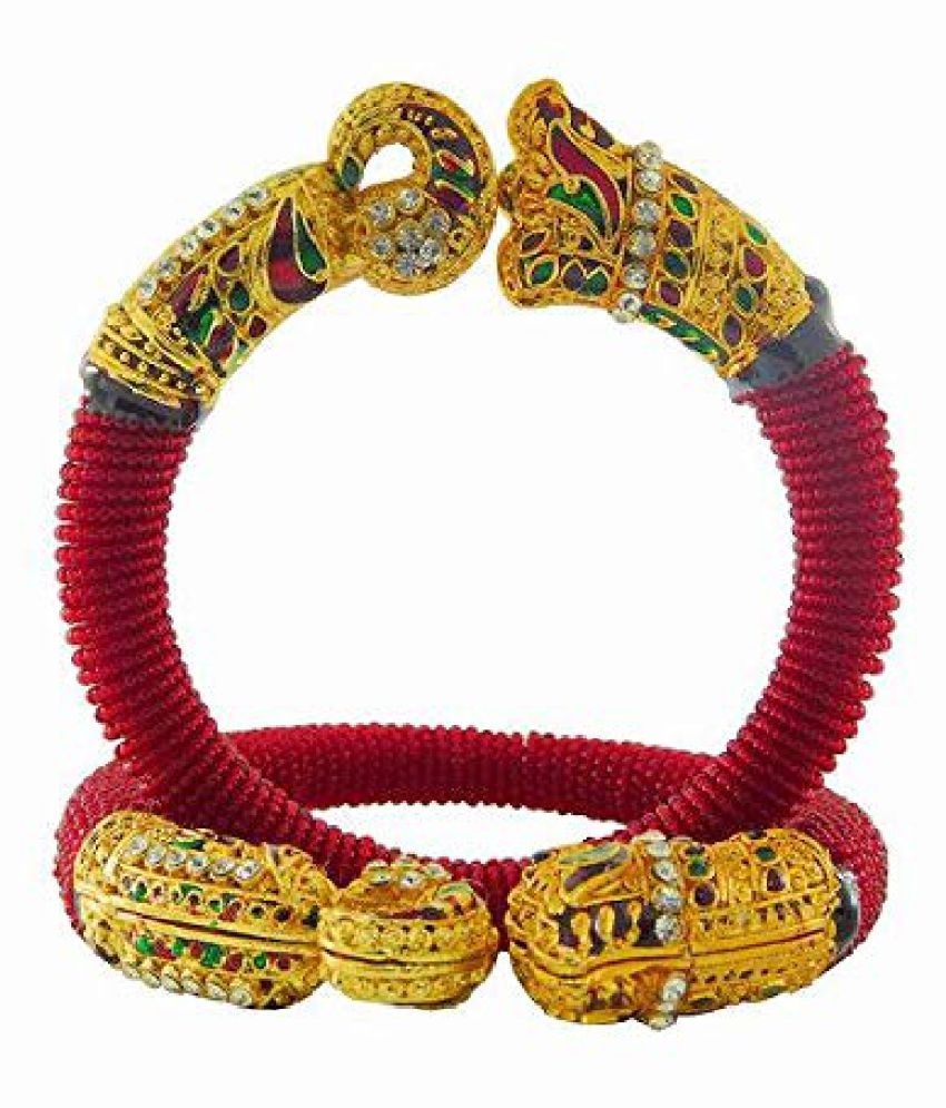 Rajasthani Authentic Pearl Dancing Peacock Antique Gold Plated Bangles