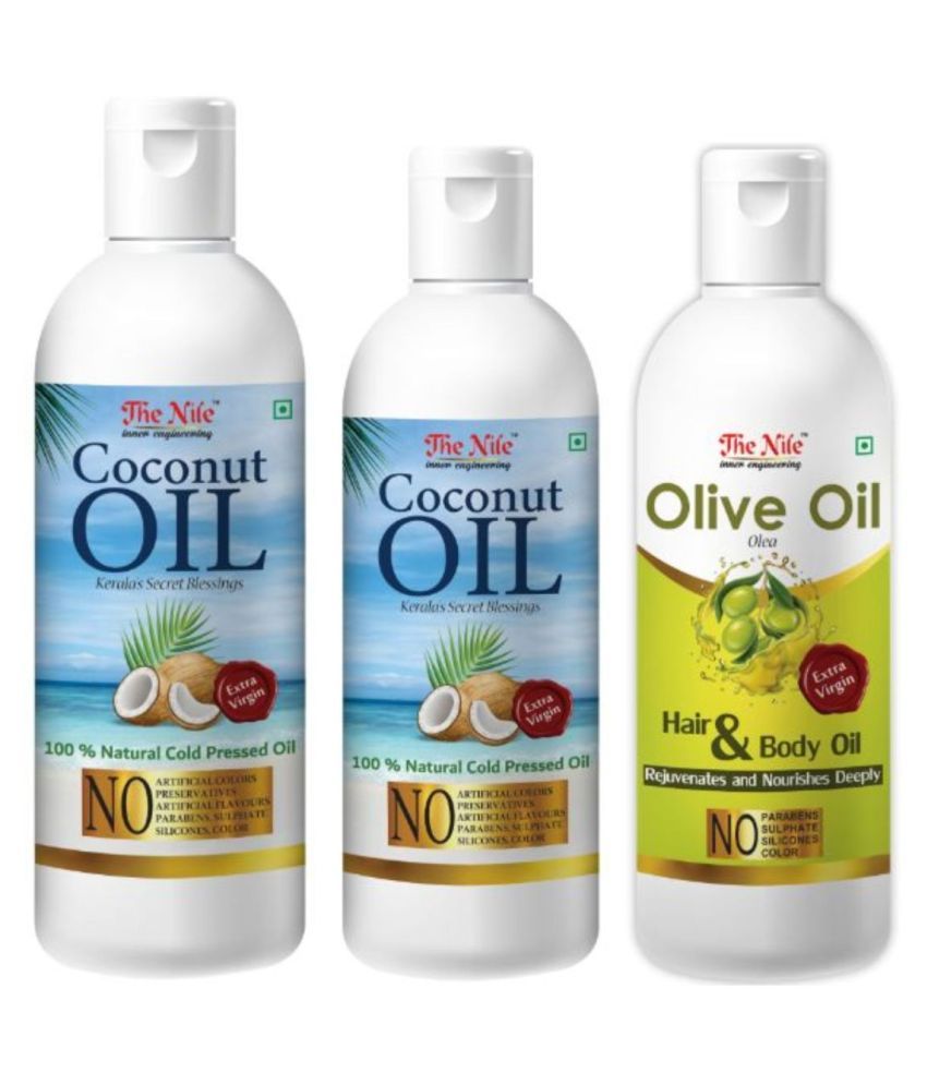     			The Nile Coconut Oil 150 Ml + 100 Ml (250 ML) + Olive Oil 100 ML 350 mL Pack of 3