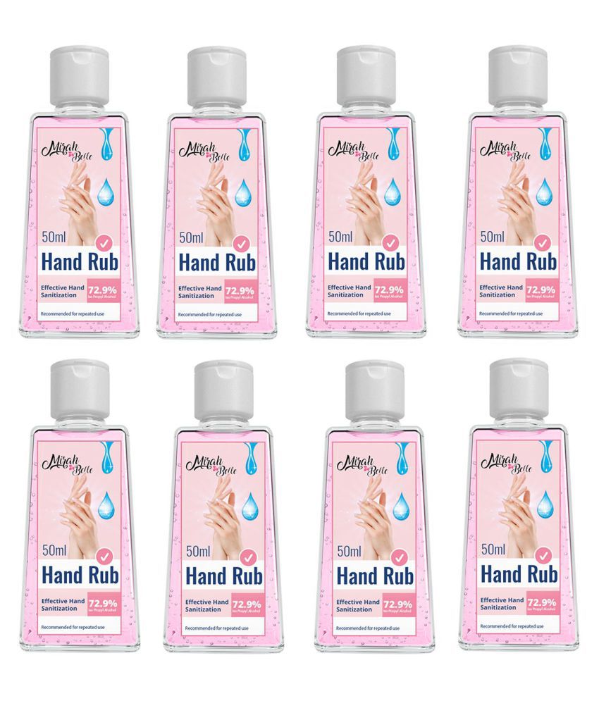 Mirah Belle Hand Rub (72.9% Alcohol) FDA Approved Hand Sanitizer 50 mL Pack of 8