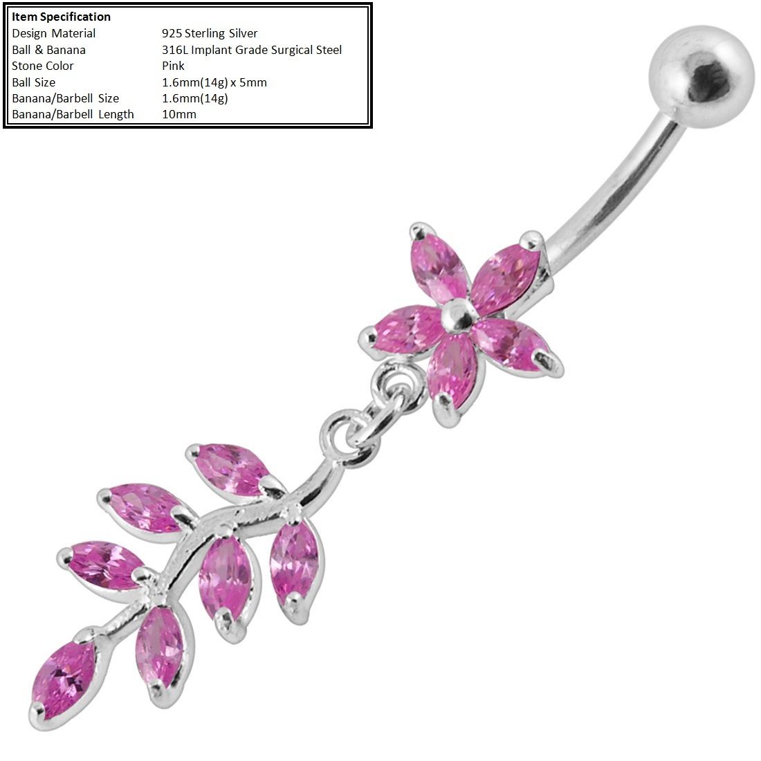 Navel Piercing or Belly Ring Steel Banana with 925 Sterling Silver