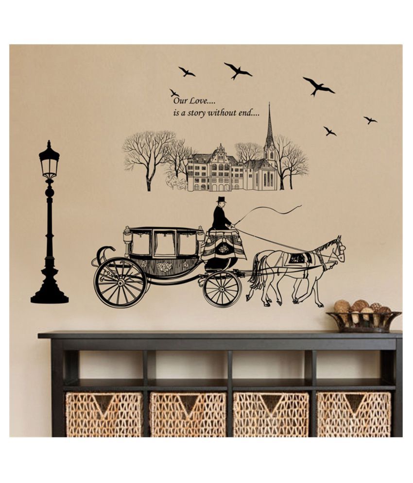     			HOMETALES Monochrome Horse Cart Classic View With Quote Sticker ( 50 x 70 cms )