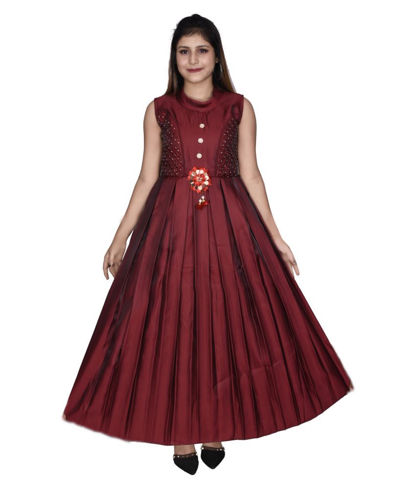 maroon party wear gown