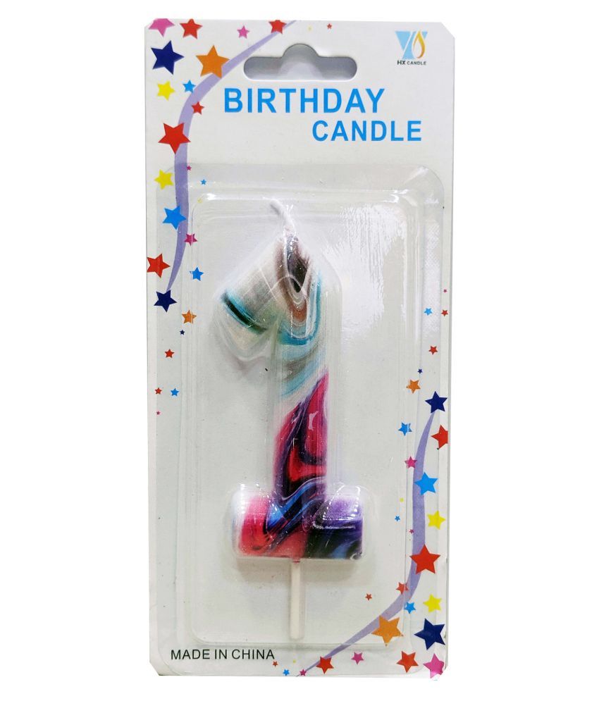 Numerical No. 1 White Candle with Multi Colour Marble Design Candle (3