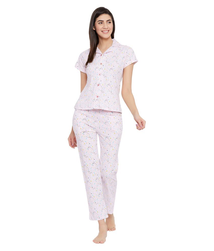     			Clovia - Off White Cotton Women's Nightwear Nightsuit Sets ( Pack of 3 )