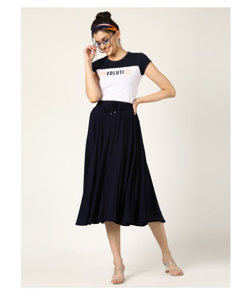 Buy V2 Cotton A-Line Skirt - Navy Online at Best Prices in India - Snapdeal